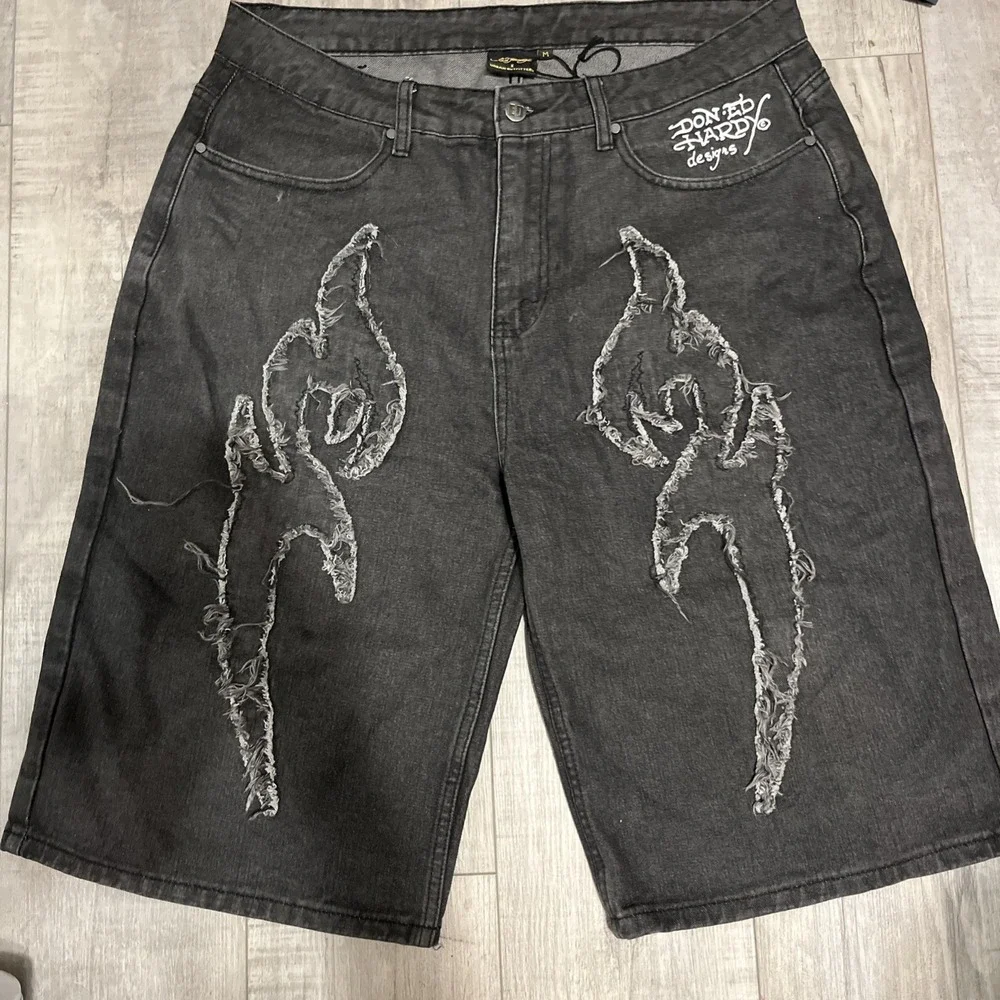 Ed Hardy Men's Size M Y2K Black Denim  Urban Outfitters Colab Skater Shorts